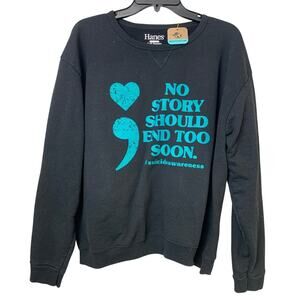Upcycled Hand Printed 2XL No Story Should End Soon; Suicide Awareness Sweatshirt